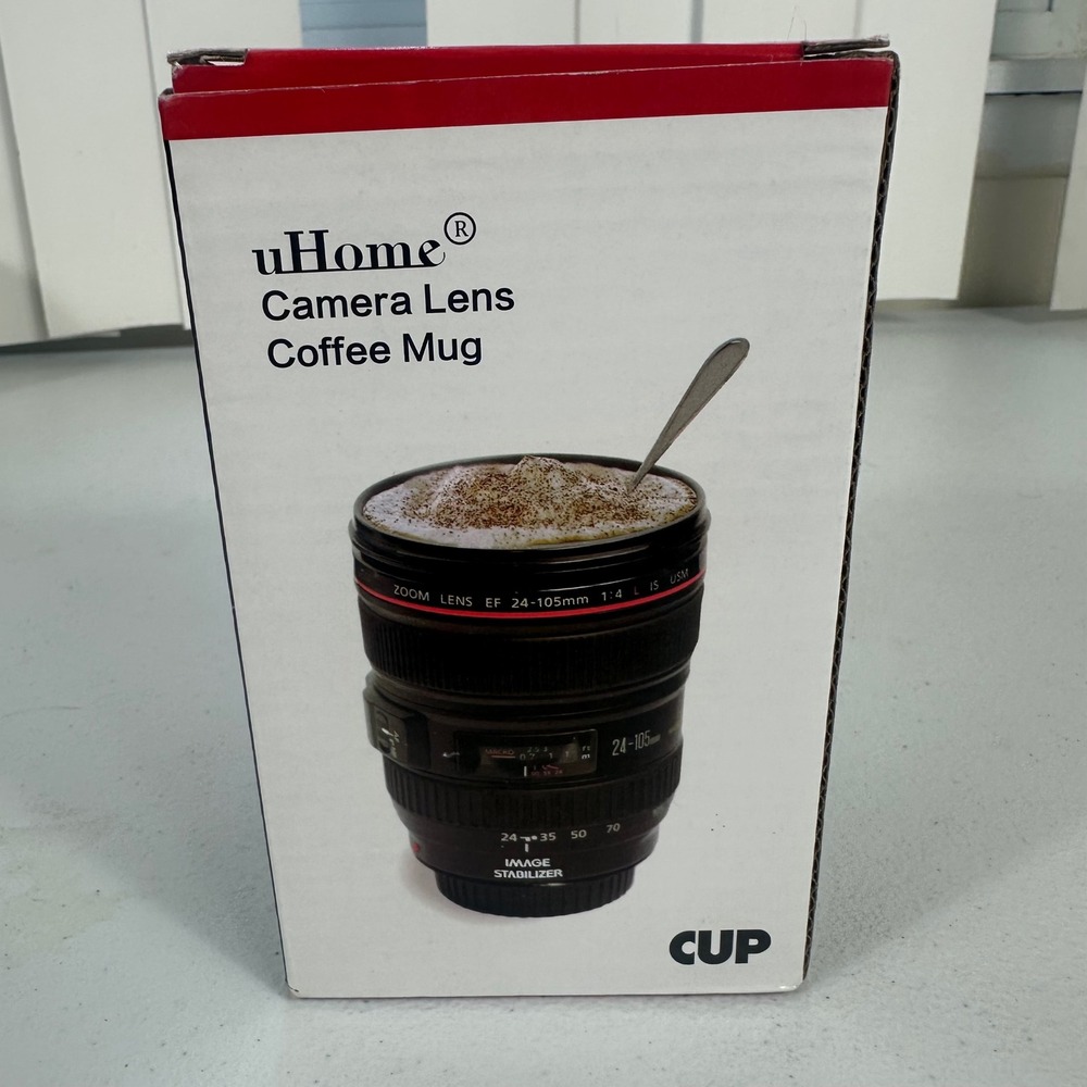 NEW uHome Camera Lens Mug Black Novelty Photography Gift Coffee Cup